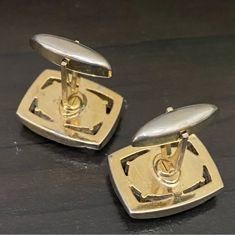 Vintage SWANK Pat Pend Brushed Gold Jade Jadeite Cufflinks